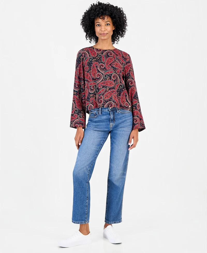 Nautica Women's Paisley Roll-Cuff Blouse