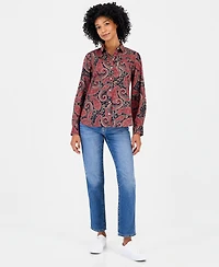 Nautica Women's Cotton Paisley Roll-Tab Shirt