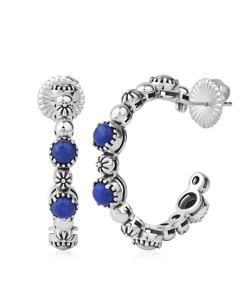American West Jewelry Sterling Silver Lapis 1 Inch Concha Hoop Earrings