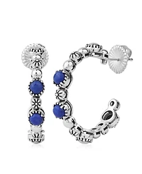American West Jewelry Sterling Silver Lapis 1 Inch Concha Hoop Earrings