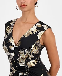 Connected Women's Floral-Print Ruffle V-Neck Dress