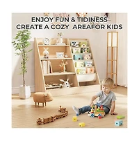 Gouun 4-Tier Kids Bookshelf and Toy Storage Organizer with Sling Pockets
