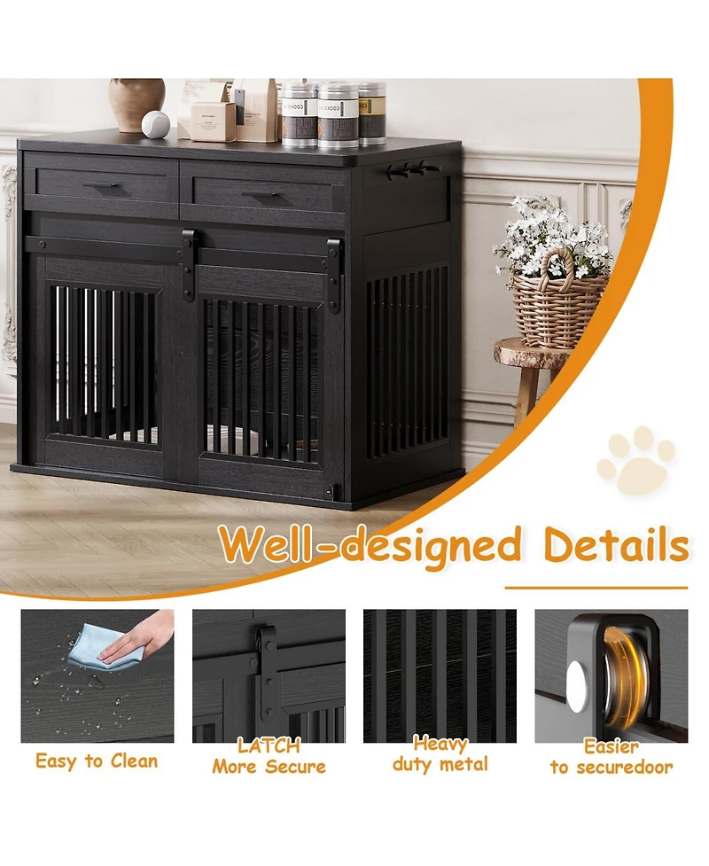 homfan Dog Crate Furniture Wooden Heavy Duty Indoor Kennel, Storage Drawers