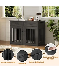 homfan Dog Crate Furniture Wooden Heavy Duty Indoor Kennel, Storage Drawers