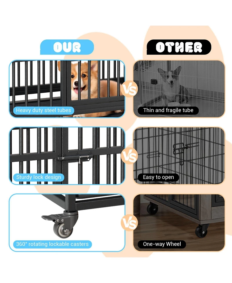 homfan Folding Dog Crate with Wheels