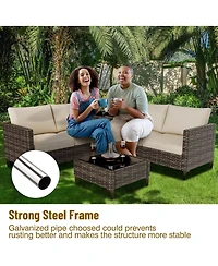 homfan 4-Piece All-Weather Pe Rattan Sectional Furniture Set with Loveseat Sofa, Coffee Table Storage-Ideal for Backyard, Poolside