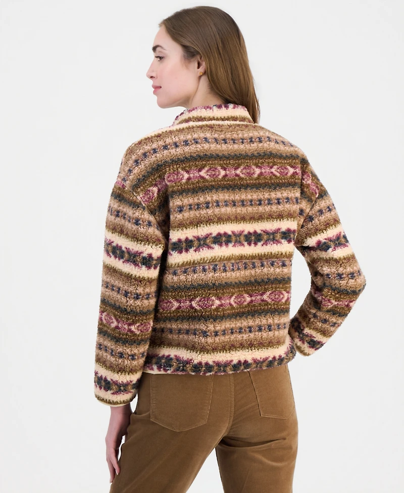 Nautica Women's Full-Zip Fair Isle Sherpa Fleece Jacket