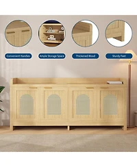 gaomon 61.5" Mid-Century Rattan Tv Stand for TVs up to 65", Entertainment Center with Glass Doors and Storage Cabinets