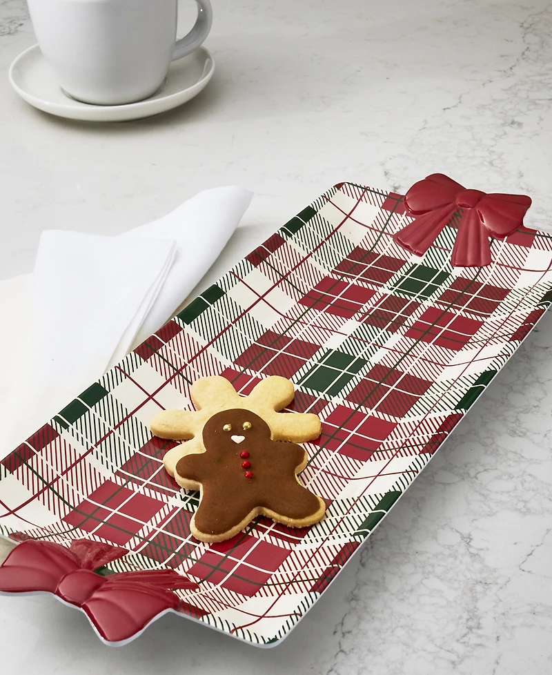 Tinsel And Frost Melamine Tartan Plaid Bow Tray, Set of 2