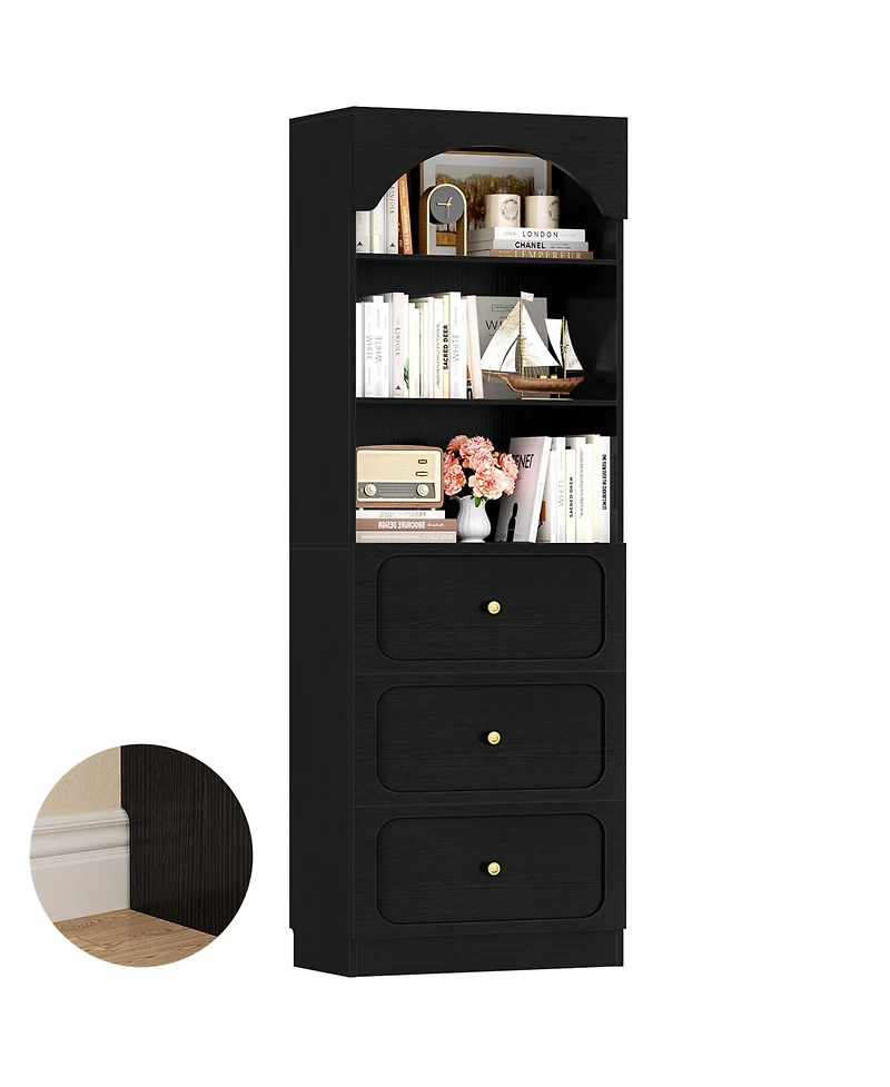 Aheaplus 2Piece Wooden Pantry Storage Cabinets with 3-Tier Open Shelves