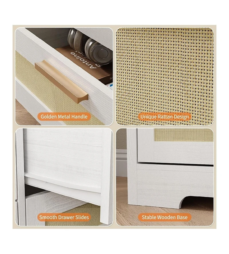 gaomon Modern Rattan Wood Dresser with 12 Drawers for Bedroom Storage