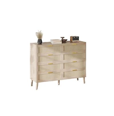 gaomon 8 Drawer Rattan Dresser with 5 Legs, Farmhouse Wood Chest for Bedroom