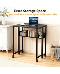 homfan 31.5" Folding Rolling Desk with Storage Shelf, Small Space Computer Table Wheels, Foldable Workstation for Home Office and Study