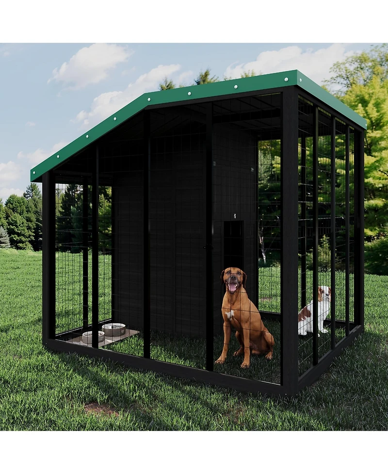 homfan Spacious Outdoor Dog Kennel, Galvanized Steel Roof, Feeding and Back Doors, Secure Lock Gate.