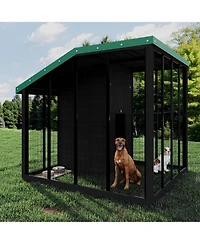 homfan Spacious Outdoor Dog Kennel, Galvanized Steel Roof, Feeding and Back Doors, Secure Lock Gate.