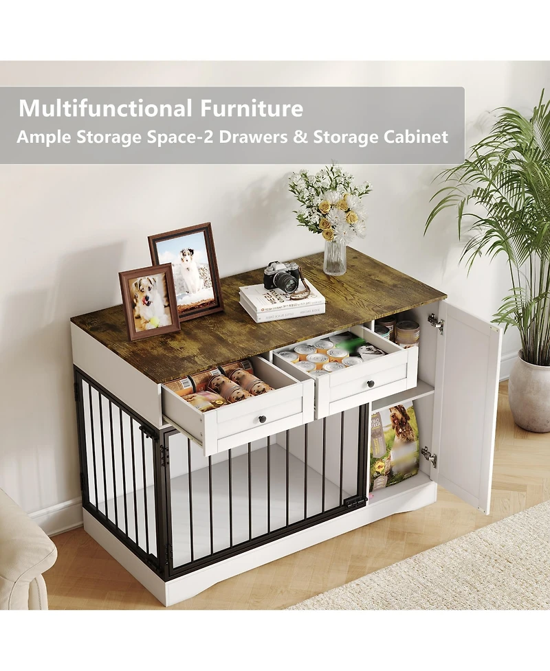 homfan Heavy Duty 47" Dog Crate Furniture with Double Doors - 2 Drawers and Cabinet - Decorative Indoor Dog House End Table for Small, Medium.