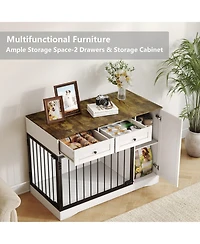 homfan Heavy Duty 47" Dog Crate Furniture with Double Doors - 2 Drawers and Cabinet - Decorative Indoor Dog House End Table for Small, Medium.
