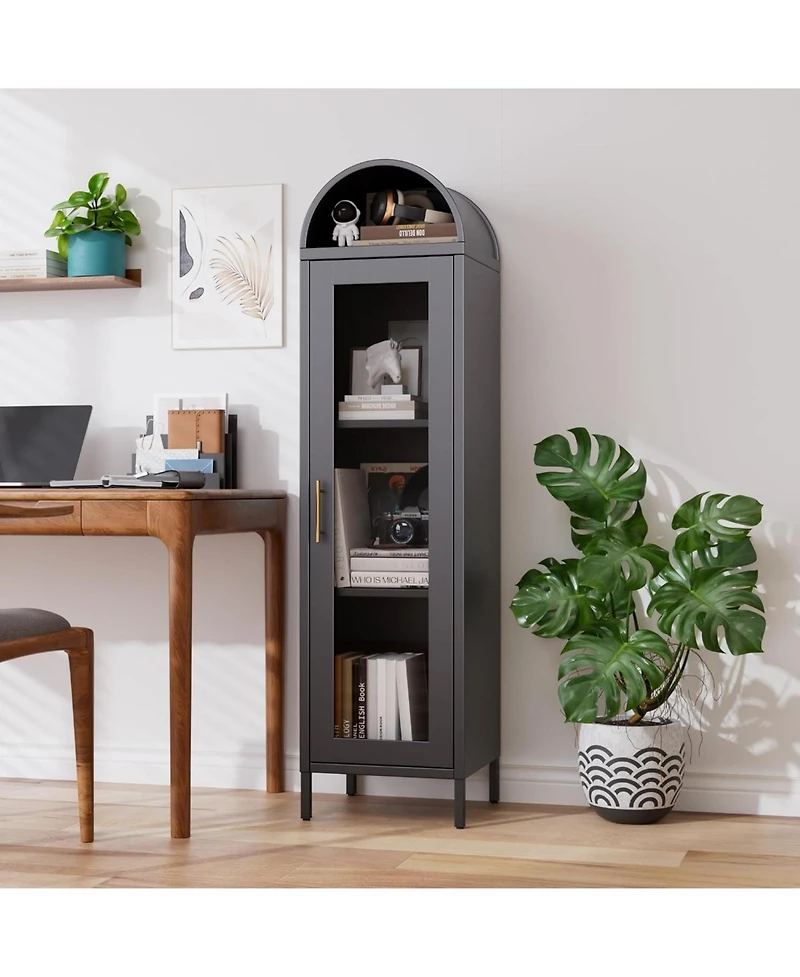 Boyel Living 63" Metal Arched Bookcase with Glass Doors, Tall Display Storage Cabinet with Shelves for Living Room