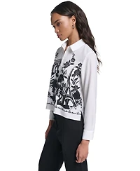 Karl Lagerfeld Paris Petite Collared Button-Front Blouse