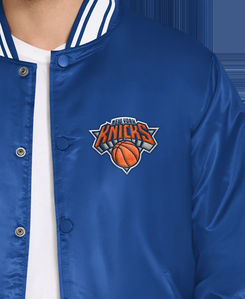 Starter Men's Blue New York Knicks Final Buzzer Satin Varsity Full-Snap Jacket