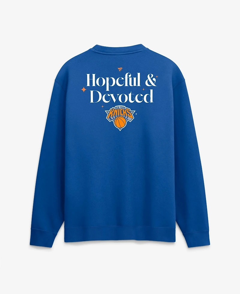 Fanatics Men's Blue New York Knicks Hopeful Devoted Fleece Crew Sweatshirt
