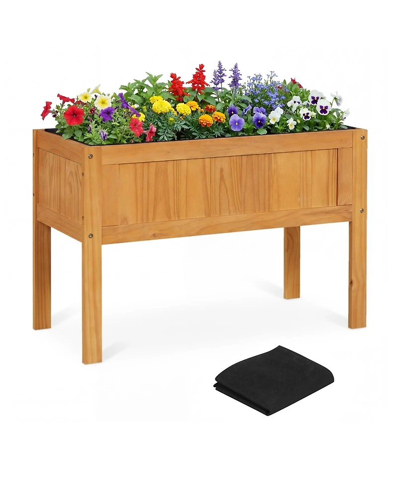 Costway Wooden Raised Garden Bed Elevated Planter Box with Bed Liner and Drainage Holes