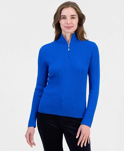 Nautica Women's Cable-Knit Half-Zip Mock-Neck Sweater