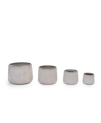Clihome Handmade Ceramic Planter Set of 4, 6/9/11/14 Inch Diameter, Neutral Textured Finish for Indoor/Outdoor Use on Windowsills & Bookshelves