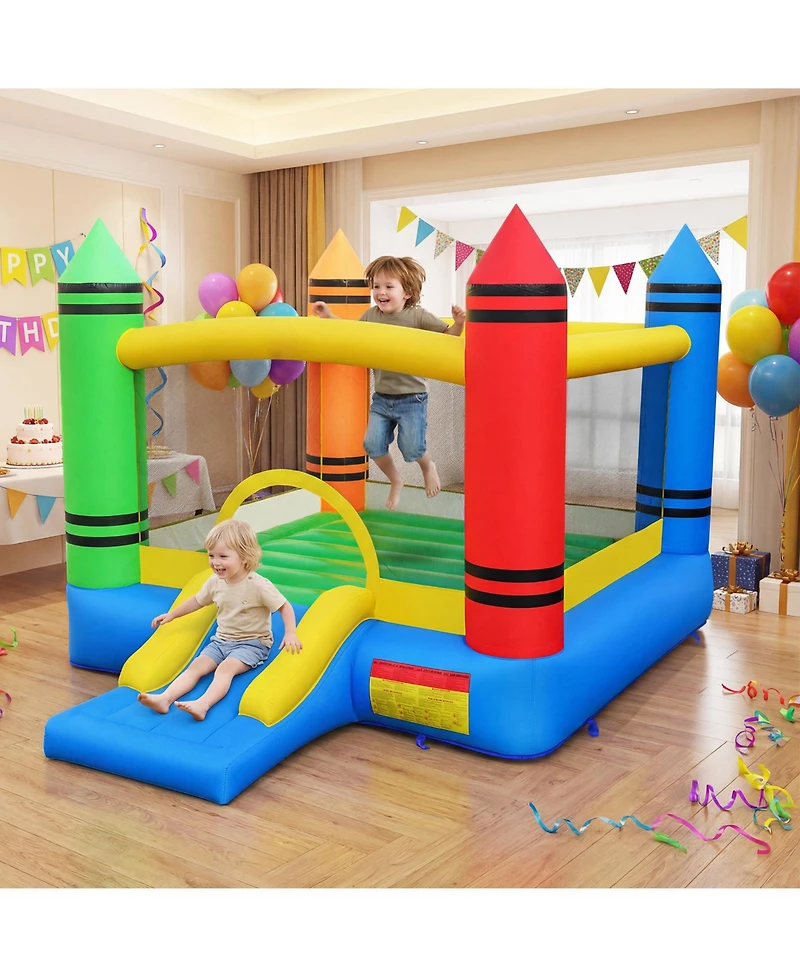 Gymax Inflatable Bounce House With Slide and Large Jumping Area 550W Blower for Backyard