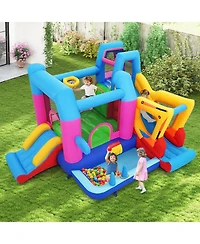 Gymax Inflatable Bounce House With Slides Jumping Area Ball Pit Climbing Wall 780W Blower
