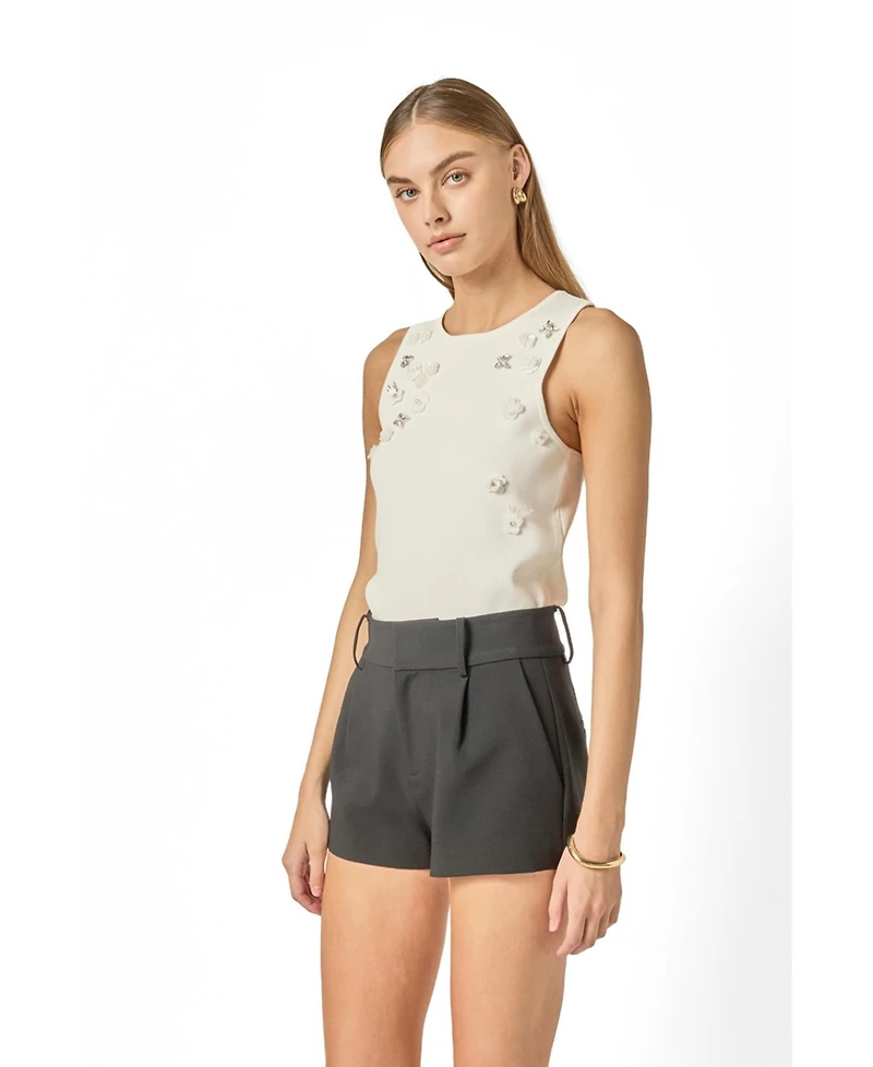 English Factory Women's Sequin Rhinestone Flower Top