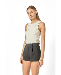 English Factory Women's Sequin Rhinestone Flower Top