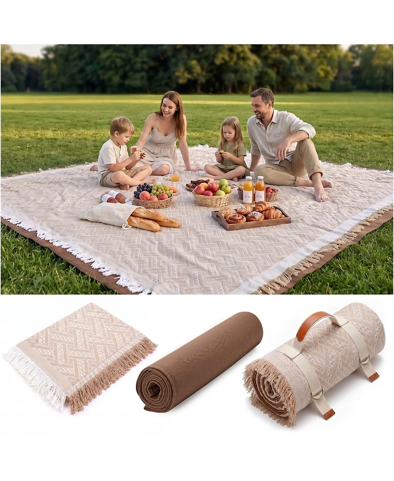 Aofar Outdoor Picnic Blanket Waterproof Woven Boho Mat Beach Towel Yoga Park Garden Festival Ground Cover 80"x80
