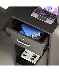 Homsee L-Shaped Corner Desk - Modern Office with Keyboard Tray and Movable Shelf Space-Saving Computer Table Smooth Rolling Slides