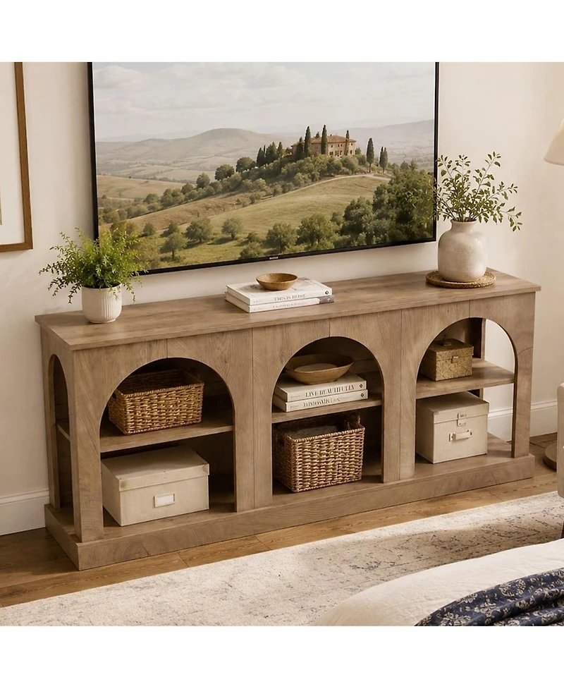 Tribesigns Arched Entryway Table: Low profile console table for hallway. Farmhouse accent stand with open shelves for living room, entrance
