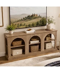 Tribesigns Arched Entryway Table: Low profile console table for hallway. Farmhouse accent stand with open shelves for living room, entrance