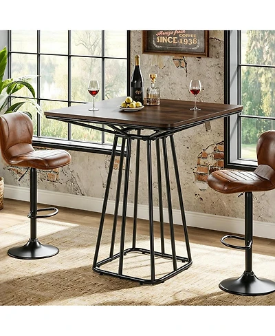 Tribesigns Industrial Square Bar Height Pub Table, Rustic Wood Top Bistro Dining Table with Metal Frame