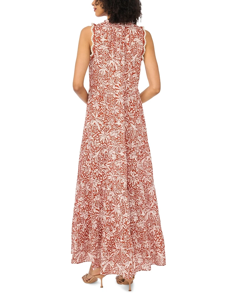 Vince Camuto Women's Printed Sleeveless-Crocheted-Trim Maxi Dress