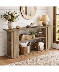 Tribesigns 63" Farmhouse Console Table, Wooden Entryway Table With 3-tier Storage Shelves For Living Room, Hallway and Foyer