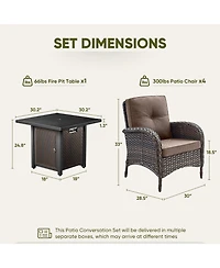 Pocassy Rattan Furniture Set with Fire Pit Table Sectional Sofas All Weather Wicker Conversation for Garden Backyard