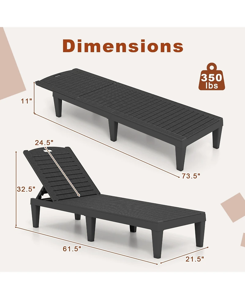 Sugift Set of 2 Pp Chaise Lounge Chairs with 4-Position Backrest and Carry Handle