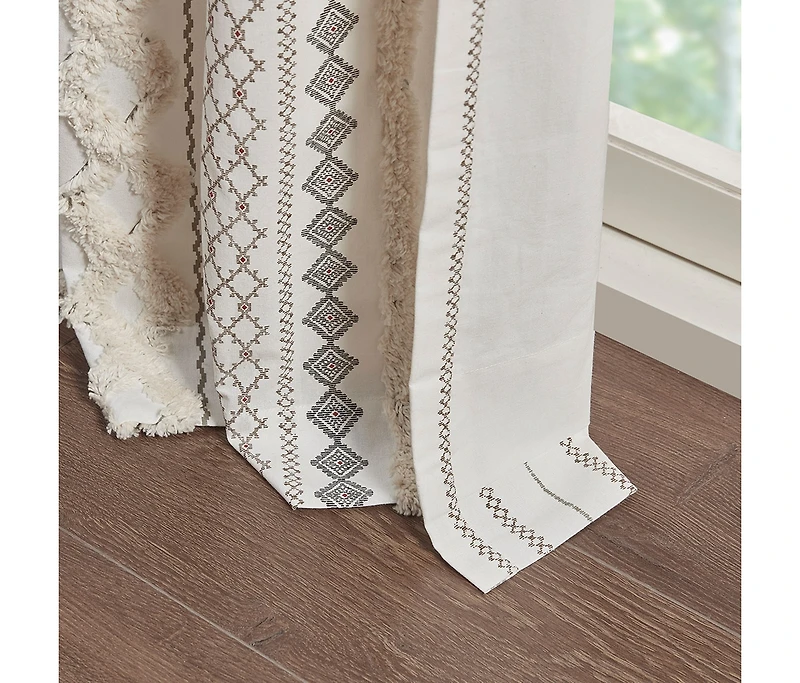 Avobird Cotton Printed Curtain Panel with Chenille Stripe and Lining