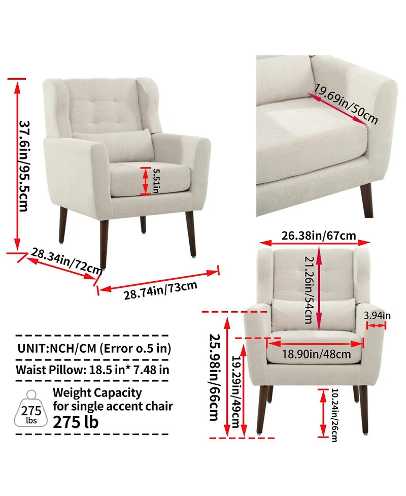 Clihome Modern Accent Chair,Chenille Arm Chairs for Living Room,Upholstered Mordern Armchair,Comfy Soft Padded Lounge Chair,Solid Wood Leg