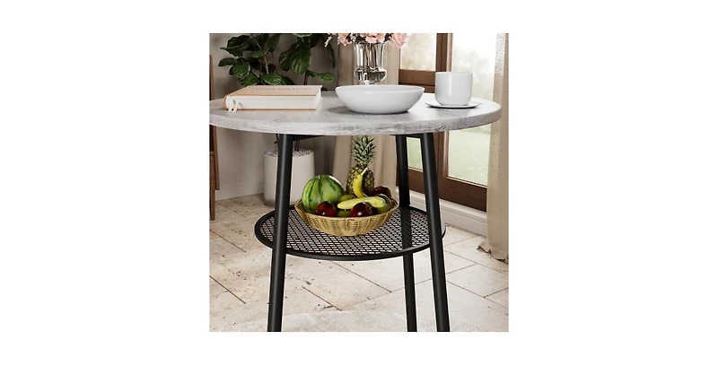 Flynama 3-Piece Round Bar Table Set with 2 Stools, Backrest and Partition, Small 2-Person Dining Set