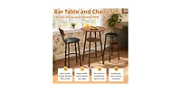 Flynama 3-Piece Round Bar Table Set with 2-Tier Storage and Pu Stools for Small Corner