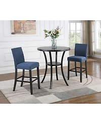 Flynama 3-Piece 36" Round Bar Table Set with 2 Fabric Nail Head Pub Stools