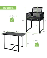 Costway 3PCS Patio Pe Wicker Furniture Set Cushioned Chairs with Folding Backrest Backyard