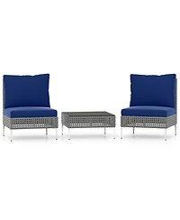 Gouun 3-Piece Low-Profile Pe Rattan Conversation Set with Glass Coffee Table and Cushions