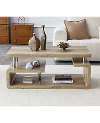 Streamdale Furniture Mdf Coffee Table with Carved Wood Grain and Multi-Storage Compartments