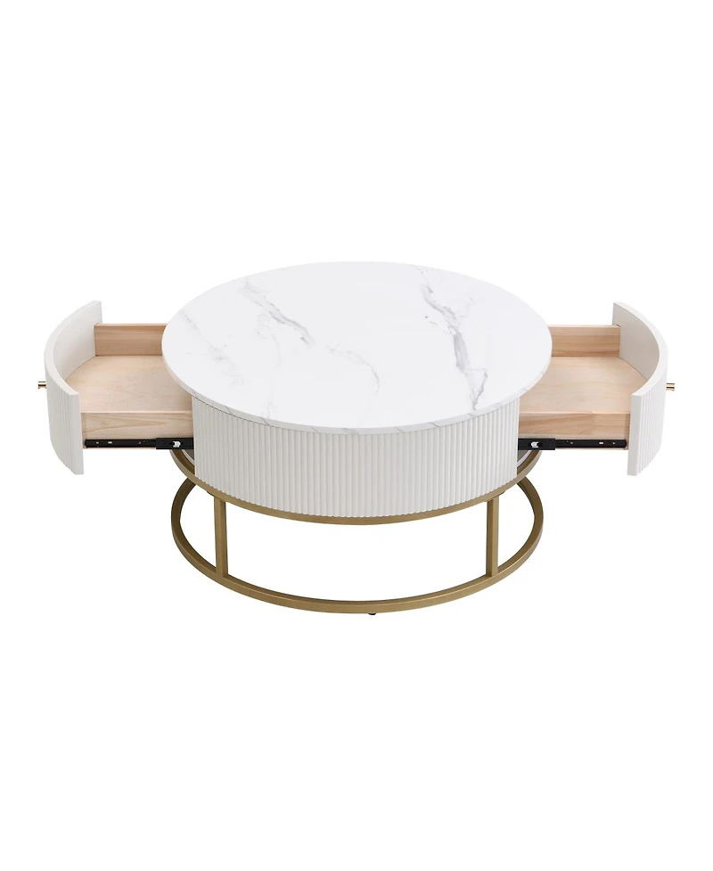 Streamdale Furniture 31.5'' Modern Round Faux Marble Coffee Table with Storage